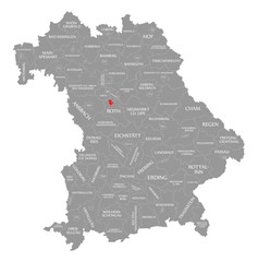 Schwabach city red highlighted in map of Bavaria Germany