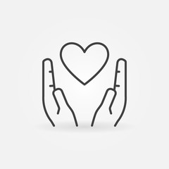 Obraz premium Heart in Hands outline icon. Vector Love concept symbol or logo in thin line style