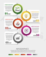 Vector infographic 3D template for five label, diagram, graph, presentation and circles. Business concept with 5 options. For content, flowchart, steps, parts, timeline, workflow, chart. EPS10