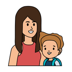 young mother with little son characters