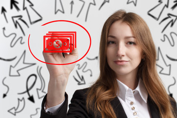 Business, technology, internet and networking concept. Young entrepreneur showing keyword: