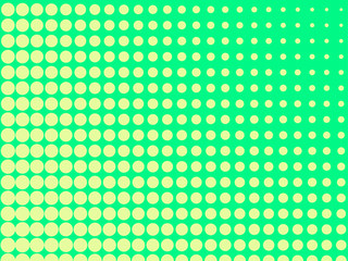 Pop art background, the green color turns into yellow. Circles, balls of different shapes. Raster