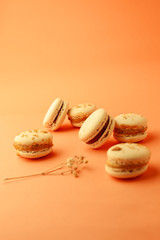  handmade macaron on beautiful background