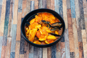 bowl of Mediterranean french fish soup Bouillabaisse