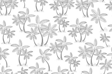 gray vector palm trees isolated on white background. Hand drawn seamless pattern grey. Perfect for fabric, wallpaper or giftwrap.