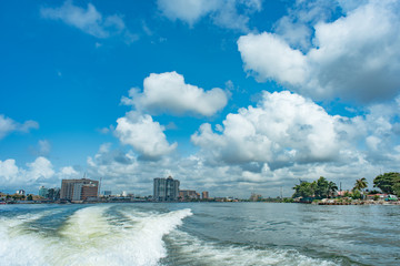 Fototapeta premium A view of the Lekki-Ikoyi Link bridge from the water
