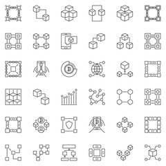 Set of Blockchain outline vector icons - Block Chain concept signs or design elements in thin line style