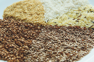 Various raw cereals as a textured background