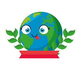 world planet earth with leafs character