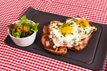 Feinschmeckertoast mit Spiegelei und Salat