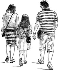 A family of citizen going on a stroll
