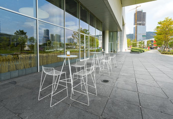 White Iron Chair in Outdoor Cafe, Shenzhen Bay Park, China