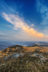 autumn sunrise. canyon of the picturesque river. beautiful autumn morning
