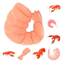 Vector design of shrimp and crab sign. Set of shrimp and sea stock symbol for web.