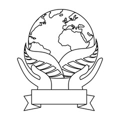 world planet earth with leafs plant