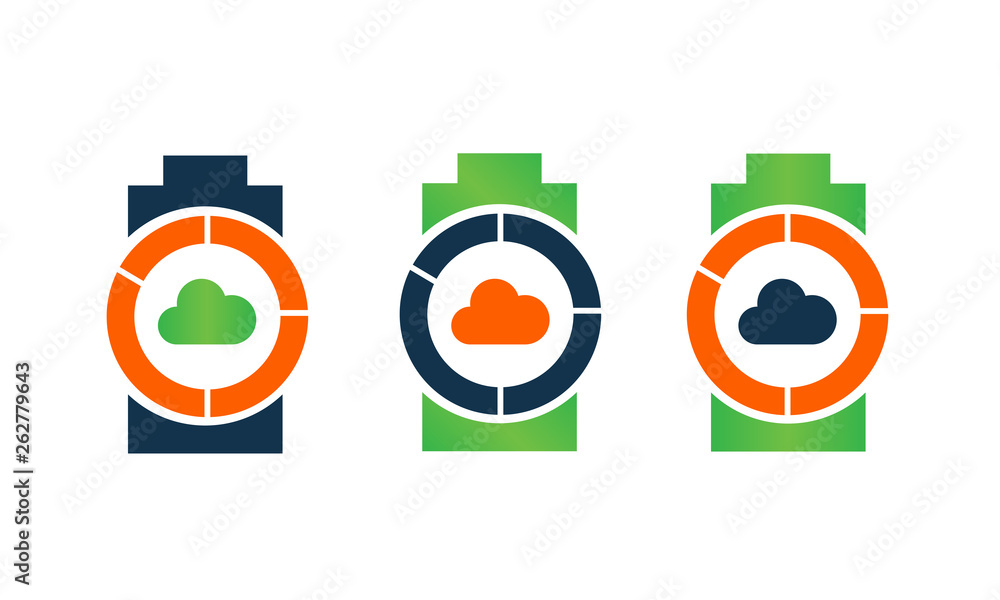 Poster battery vector with cloud icon. different color battery vector icon concept