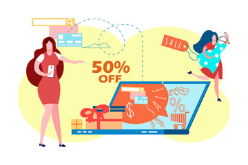 E Commerce Sale, Discount Flat Vector Illustration