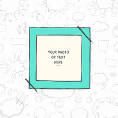 Cartoon Art Style. Decorative comic vector template frame. This photo frame you can use for kids picture, funny photos, card and memories. Scrapbook design concept. Insert your picture.