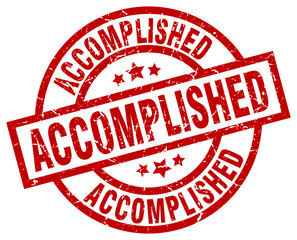 accomplished round red grunge stamp