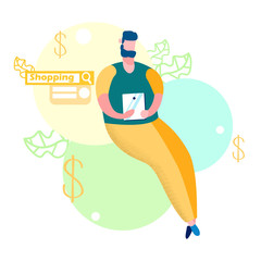 Buyer Making Online Payment Vector Illustration