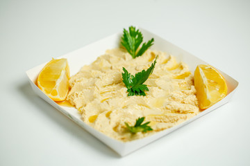 close up with delicious humus
