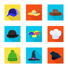 Vector illustration of fashion and profession icon. Set of fashion and cap stock vector illustration.