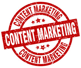 content marketing round red grunge stamp