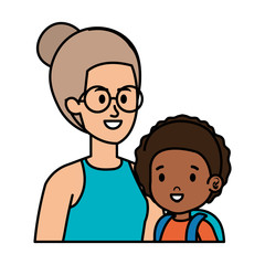 young mother with little son characters