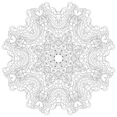 Hand drawn zentangle circular ornament for coloring page.