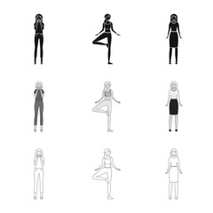 Vector illustration of posture and mood sign. Set of posture and female vector icon for stock.
