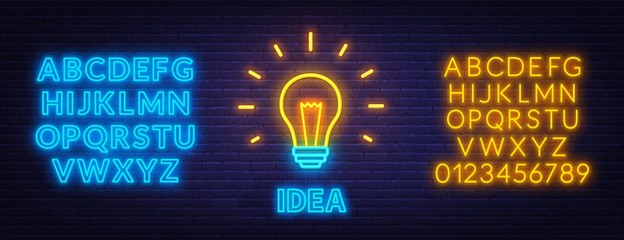 Neon sign idea. Template for design with neon fonts. © TanyaFox