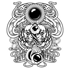 Vector hand drawn illustration of jelly fish with frame .