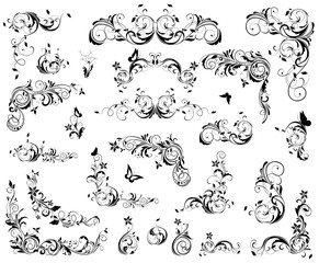 Retro flourishes decorative elements set. Black and white vintage design