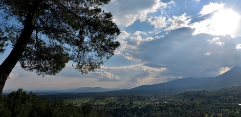 breathtaking view of the fields and mountains from a height