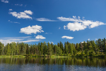Fototapeta na wymiar Sunny lake landscape from finland