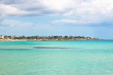 Landscape of beach and sea. Beautiful coast with sand