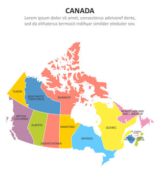 Canada multicolored map with regions. Vector illustration