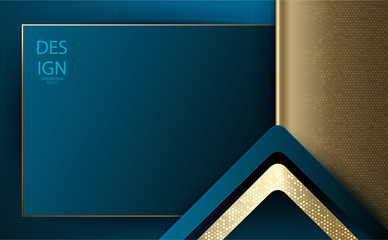 Abstract geometric blue composition with a textured golden arrow and shiny frame.