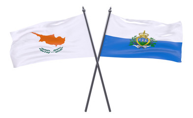 Cyprus and San Marino, two crossed flags isolated on white background. 3d image