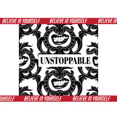 Unstoppable. Vector hand drawn illustration of human mouth with frame.