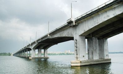 Bridge over the river Dnieper, overcast weather