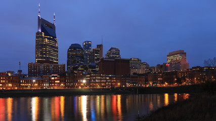 Nashville, Tennessee city center at dusk