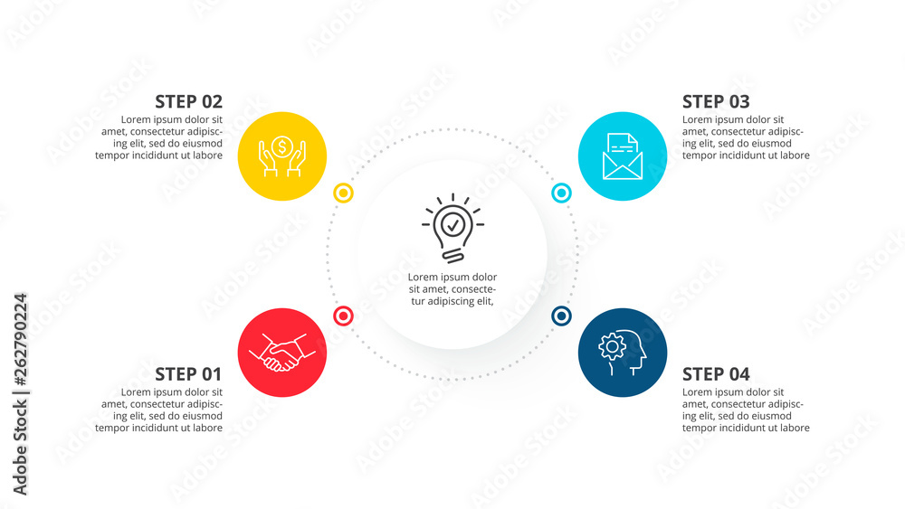 Aufkleber Vector infographic circles with icons and 4 options or steps. Infographics for business concept. Can be used for presentations banner, workflow layout, process diagram, flow chart, info graph.