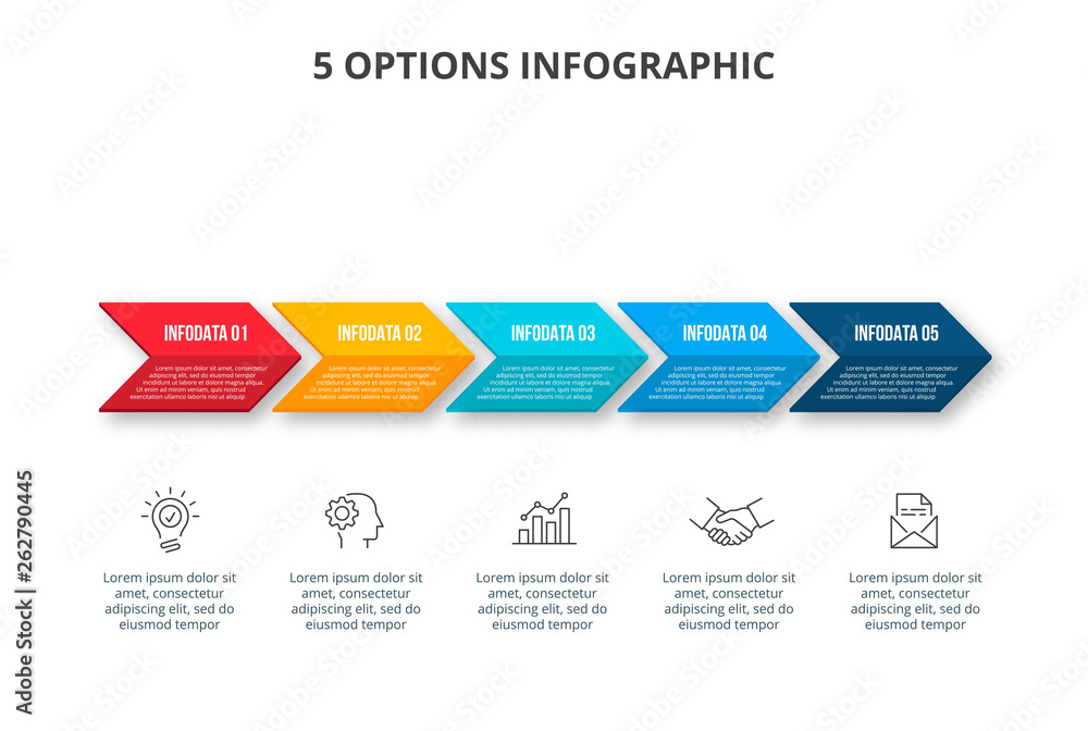 Aufkleber abstract infographics number options template. timeline presentation with 5 options, parts or proces