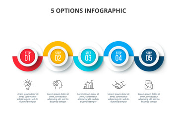 Abstract infographics number options template. Timeline presentation with 5 options, parts or processes.
