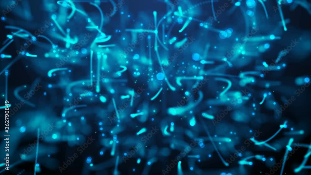 Poster many particles like worms or midge are in dark space, 3d rendering computer generated background