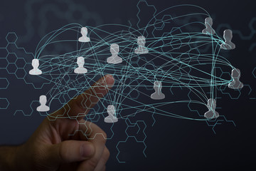  hand touching map point, network connection, international meaning, copy spac