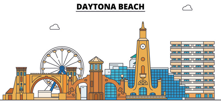 Daytona Beach,United States, flat landmarks vector illustration. Daytona Beach line city with famous travel sights, design skyline. 