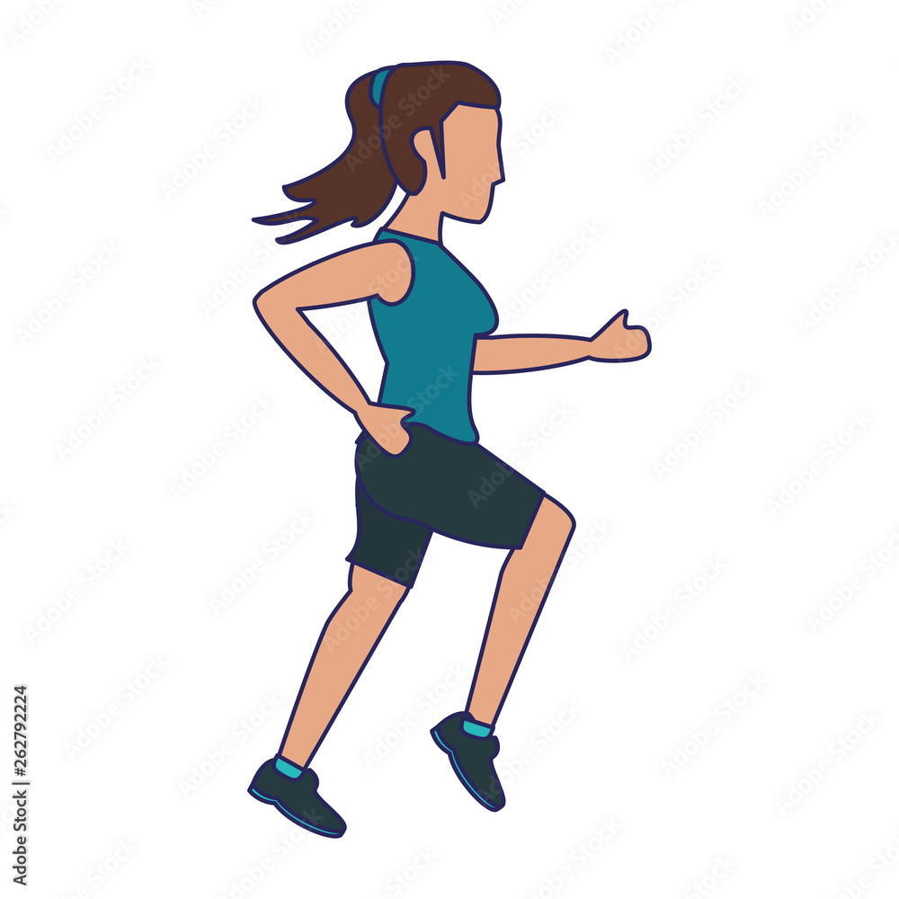 Canvas Prints Fitness woman running sideview blue lines