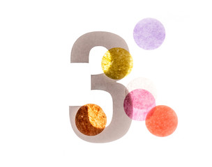 3 number three, graphic black digit and creative typography with colourful wheels, happy birthday